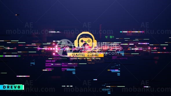 故障效果游戏标志展示AE模板