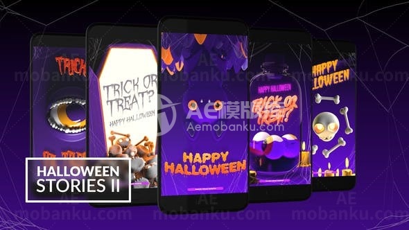 手机端蝙蝠骷髅效果万圣节片头AE模板