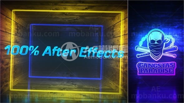 三维立方体霓虹效果片头AE模板