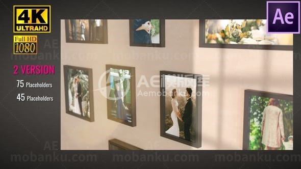 温馨的婚纱婚礼照片墙AE模板