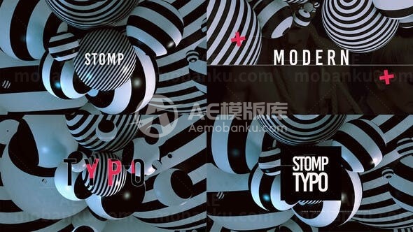 三维动态黑白球体标志片头AE模板