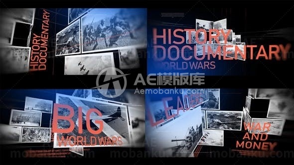 三维照片墙效果历史记录片AE模板