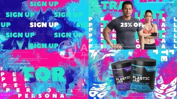 泫彩背景健身运动产品宣传片AE模板