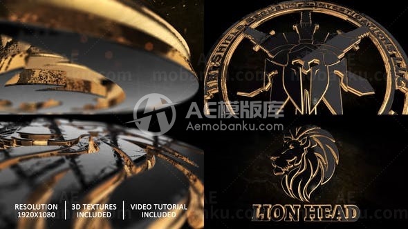 3D黑金闪亮标志展示AE模板