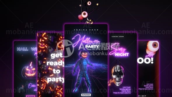 手机端霓虹效果万圣节片头AE模板