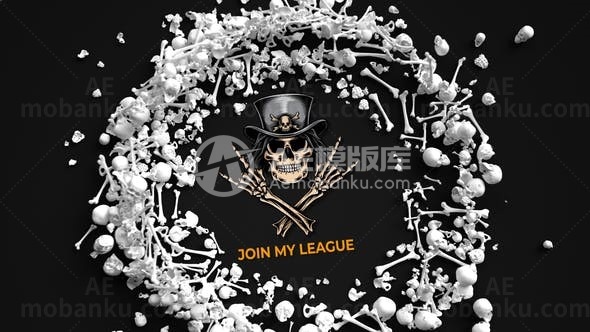 白色骨骼装饰风万圣节标志片头AE模板