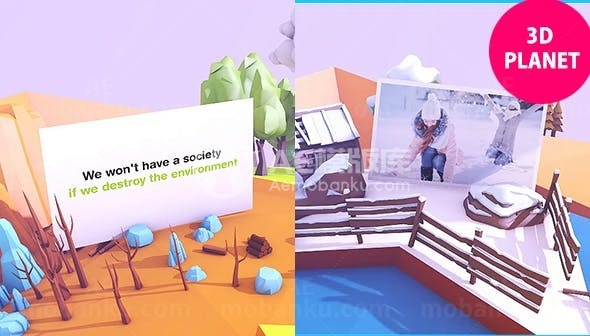 3D效果人类与地球和谐相处AE模板