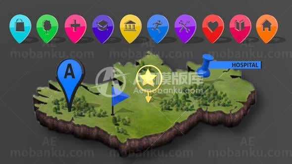 三维立体地图信息标记AE模板