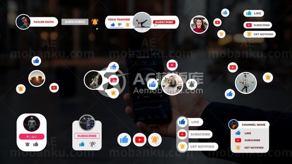 社交媒体字幕按钮包AE模板