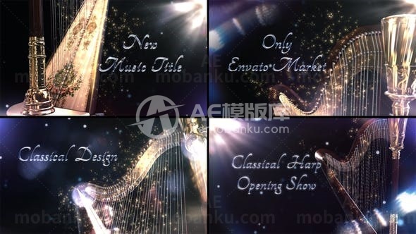 竖琴古典乐器标题展示AE模板