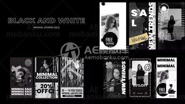 手机端黑白广告销售视频AE模板