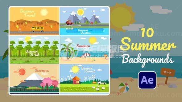 卡通风格风景背景AE模板