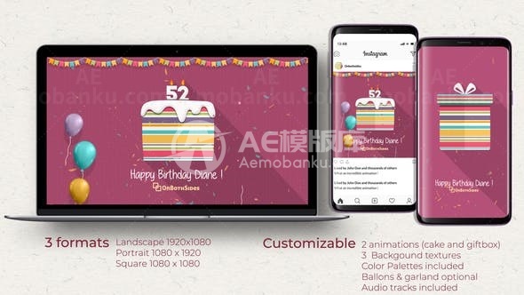 卡通效果生日纪念片头AE模板