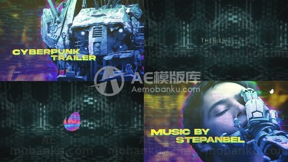 赛博朋克效果电科幻电影预告片AE模板