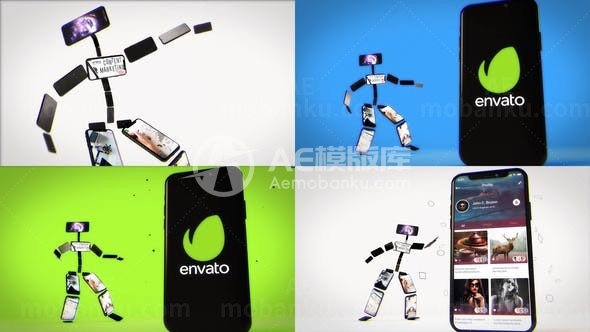 手机组合机器人跳舞角色AE模板