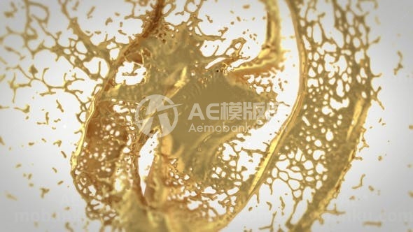 金色液体泼洒效果标志展示AE模板