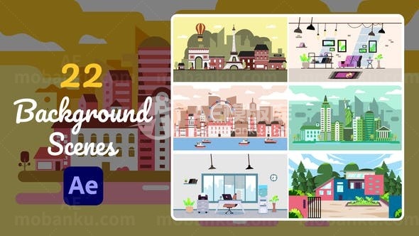 22个卡通场景展示AE模板