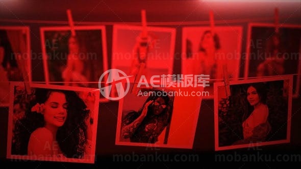 暗房夹挂照片展示AE模板