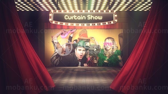 舞台幕布掀开版式展示AE模板