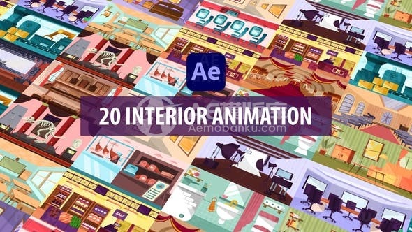 卡通风格室内场景展示AE模板