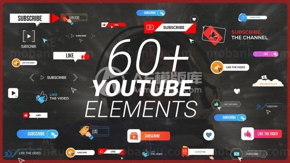 媒体视频订阅按钮元素包AE模板