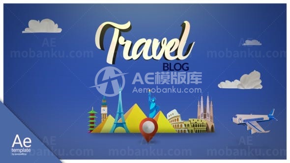 卡通效果环球旅行图片展示AE模板