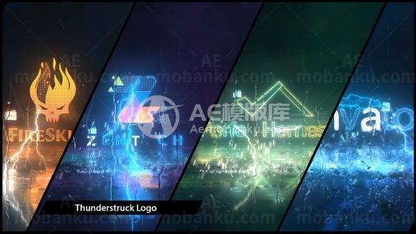 闪电风暴倒影效果标志AE模板