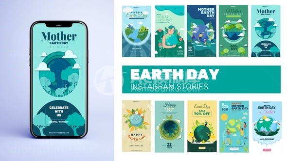 手机端动画绿色生态地球日视频AE模板