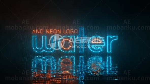 霓虹倒影效果标志展示AE模板