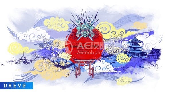 中国风武士动画片头AE模板