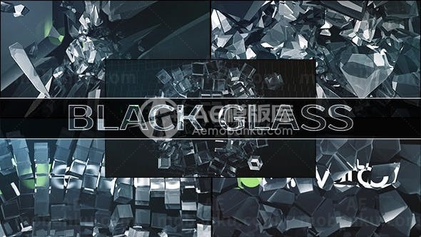 黑玻璃质感破碎效果标志AE模板