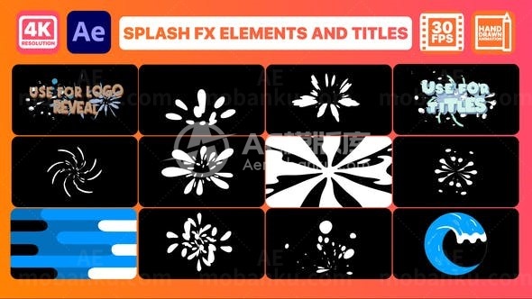 卡通飞溅闪烁特效元素包AE模板