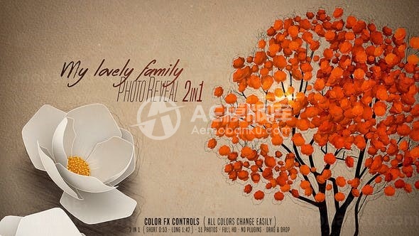 花朵开花效果家庭相册照片展示AE模板