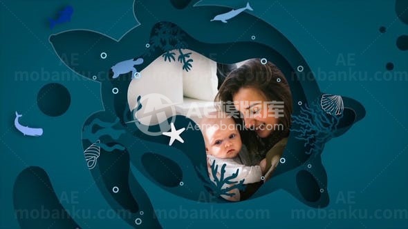 海洋动物相框温馨家庭相册幻灯片AE模板