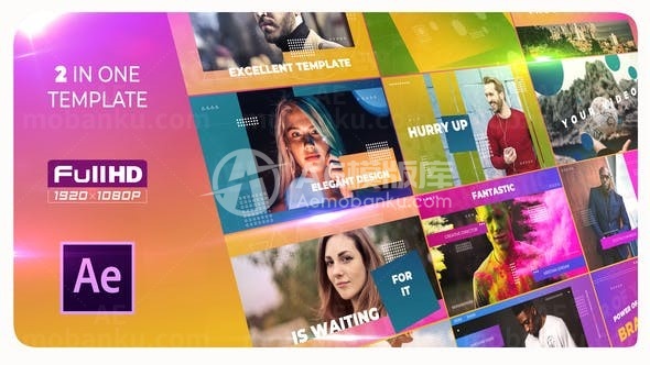 时尚多彩创意图文板式片头AE模板