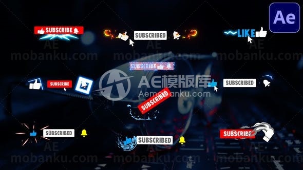 动画特效媒体视频订阅按钮AE模板