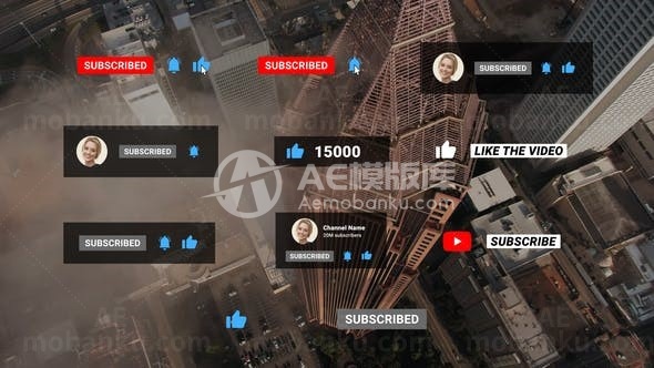 动画特效视频订阅按钮包AE模板