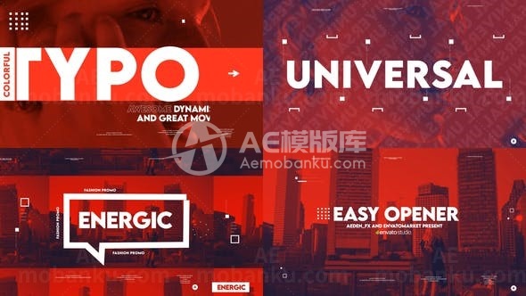 轻松活力红色遮罩动态视频片头AE模板