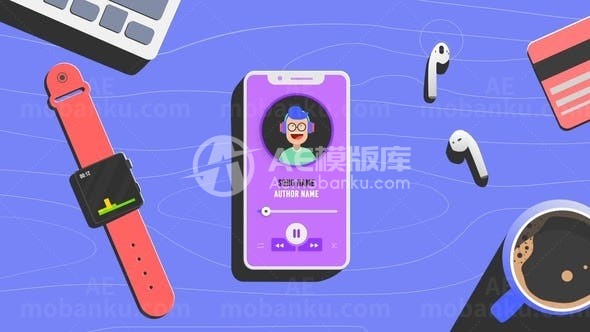 卡通风格手机音频频谱可视化展示AE模板