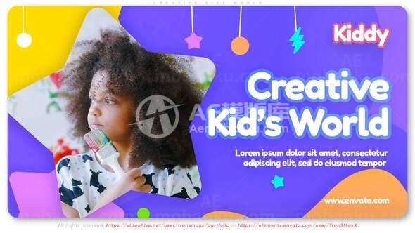 卡通多彩图形点缀创意儿童世界AE模板