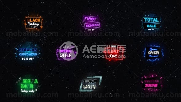 霓虹闪烁效果文字标题字幕AE模板