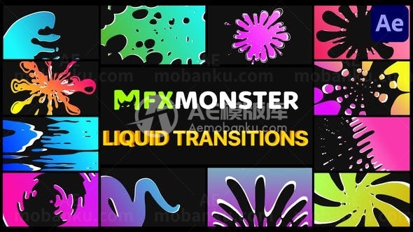 快速流体流动飞溅效果转场过渡AE模板