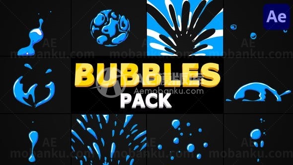 快速气泡流图飞溅动画元素包AE模板