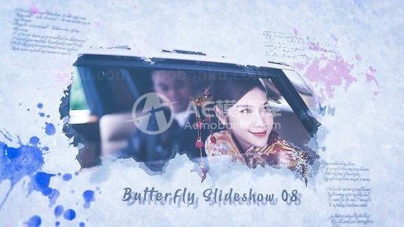 蝴蝶飞舞水墨扩散视窗幻灯片AE模板