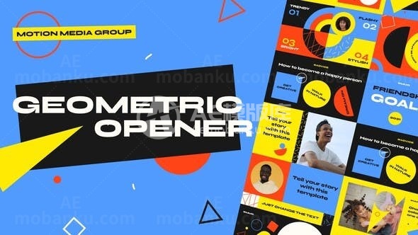 多彩几何形状动态包装片头AE模板