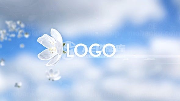 白色花朵空中飞舞揭示标志片头AE模板