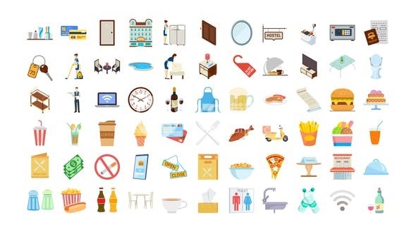 酒店和餐厅卡通图标AE模板