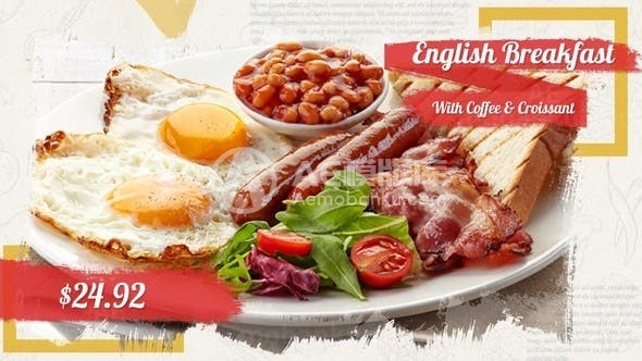 笔刷展开效果美食广告幻灯片AE模板