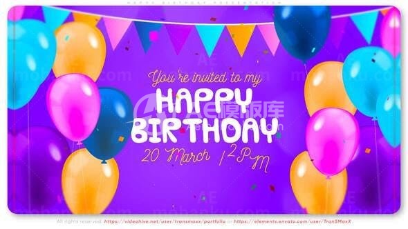 卡通风格生日祝福版式AE模板