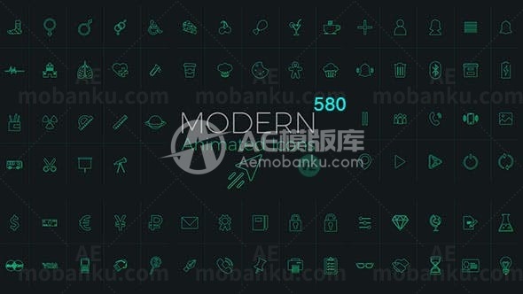 平面动画图标库AE模板